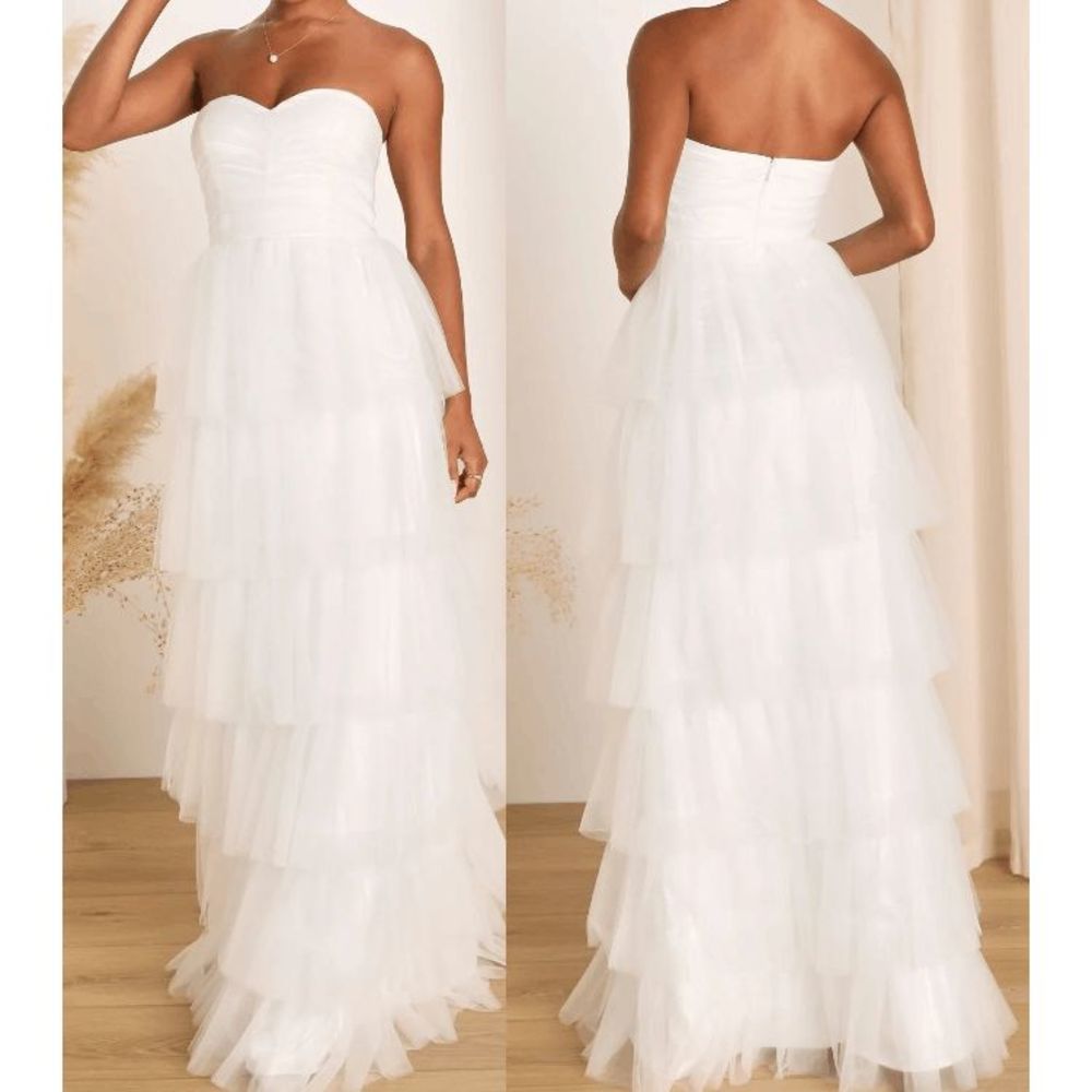 Lulu's White Tulle Pleated Strapless Maxi Dress XL